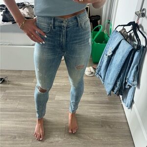 Denim Forum Light Blue Distressed Skinny Jeans
